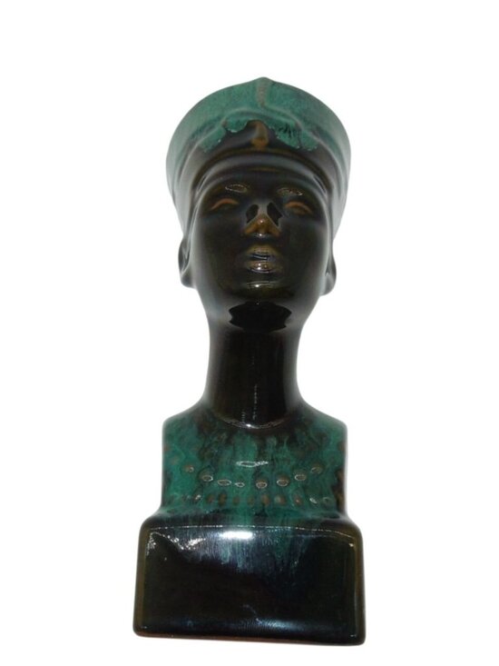 Nefertiti Bust Art Pottery Decor Egypt Green Vintage 7" - Picture 9 of 10
